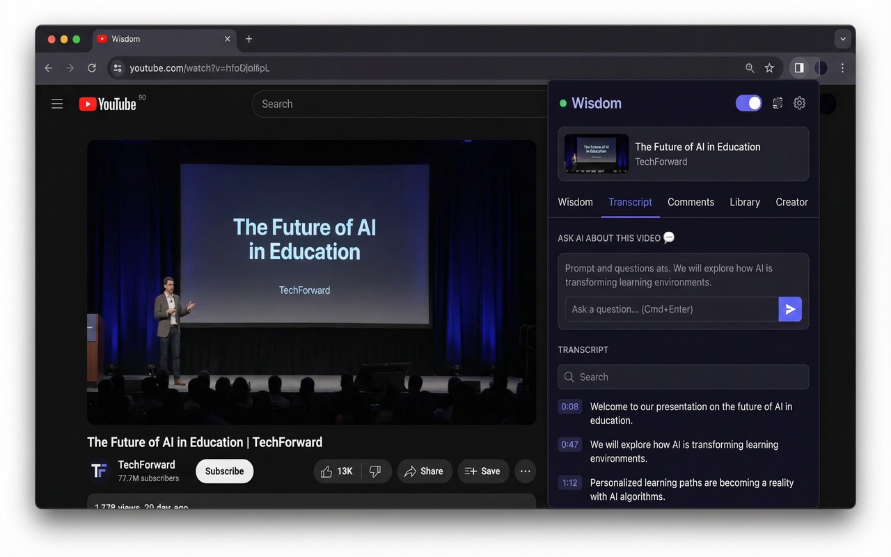 Transcript view with AI chat